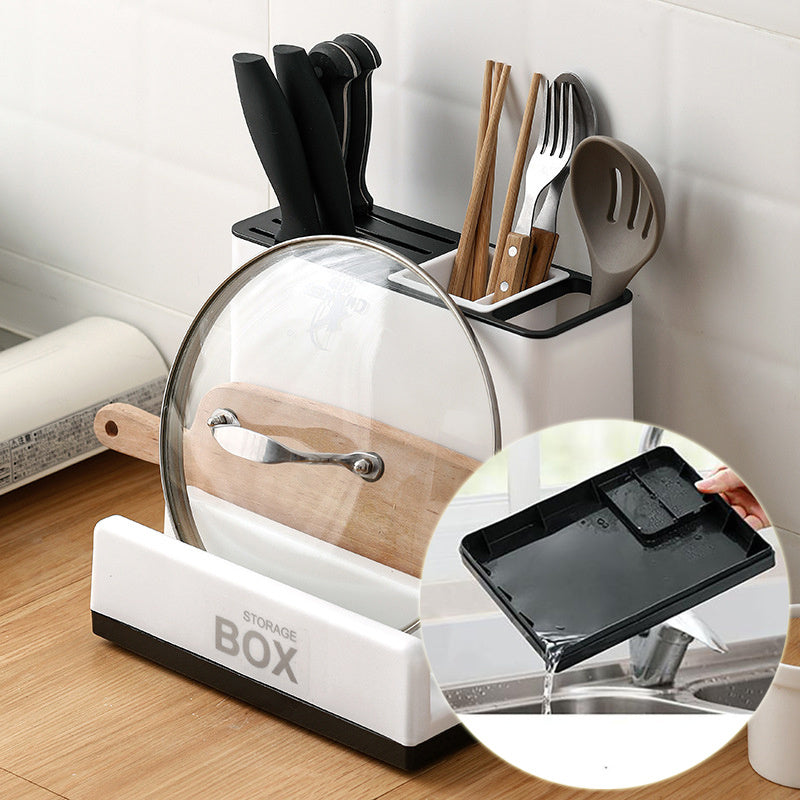 Kitchen Plastic Storage Rack – Countertop Organizer for Utensils & Lids