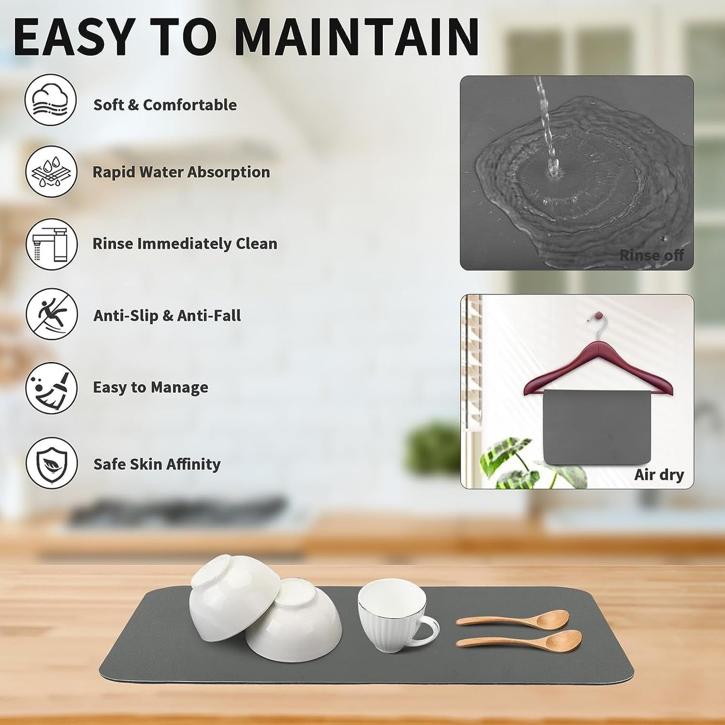 Super Absorbent Dish Drying Mat – Non-Slip, Heat Resistant