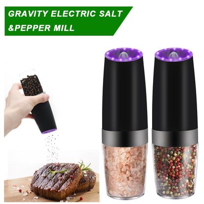 Gravity Sensor Automatic Pepper Grinder – One-Hand Electric Salt & Pepper Mill with LED Light