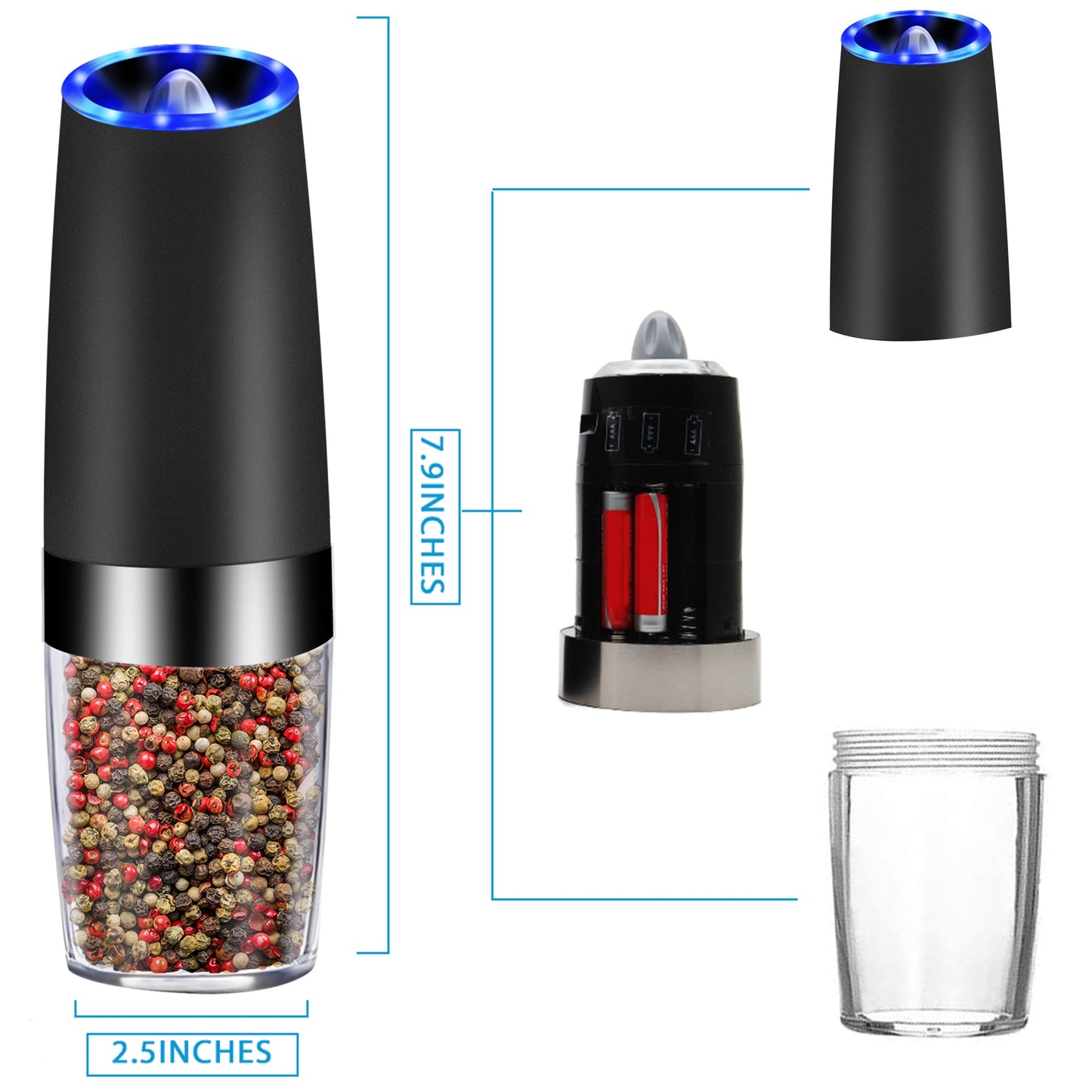 Gravity Sensor Automatic Pepper Grinder – One-Hand Electric Salt & Pepper Mill with LED Light