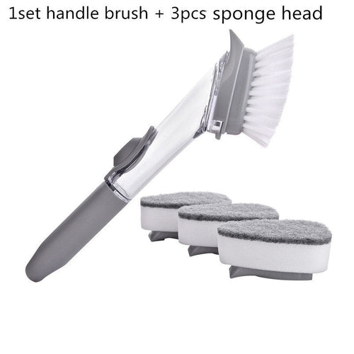 2-in-1 Long Handle Dish Cleaning Brush with Soap Dispenser