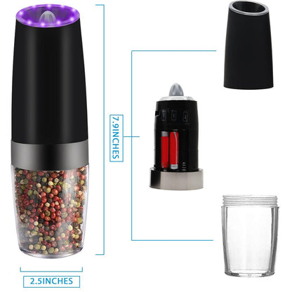 Gravity Sensor Automatic Pepper Grinder – One-Hand Electric Salt & Pepper Mill with LED Light