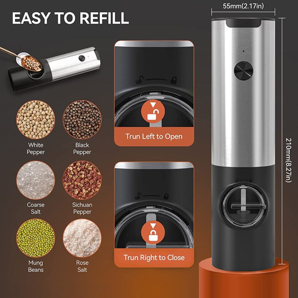 Electric Salt Grinder Set (2-Pack) – Rechargeable One-Touch Pepper & Salt Mills