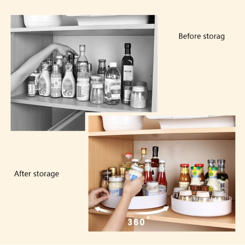 Rotating Spice & Sauce Rack Organizer – 360° Lazy Susan Kitchen Cabinet Organizer