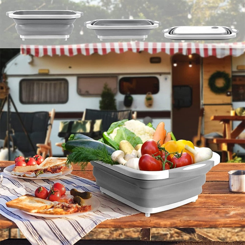 Collapsible Cutting Board with Storage Box – Foldable Food Prep & Serving Tray