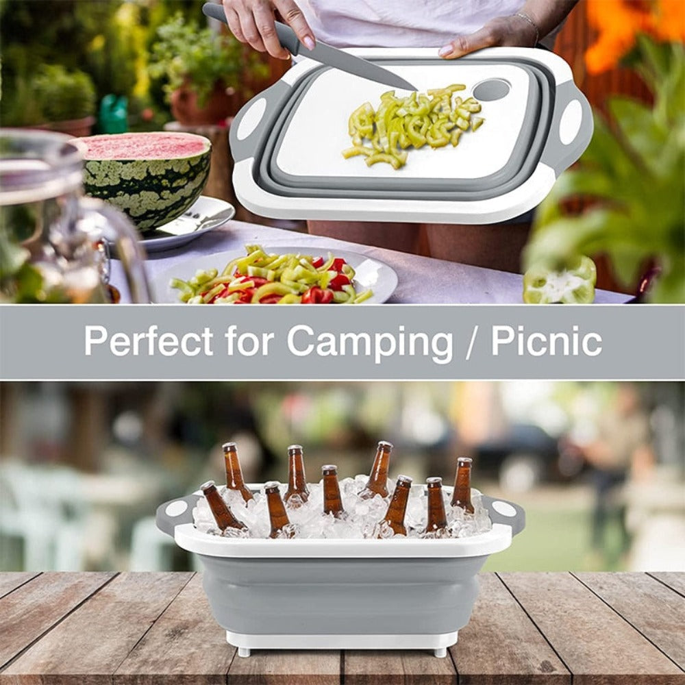 Collapsible Cutting Board with Storage Box – Foldable Food Prep & Serving Tray