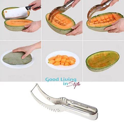 Melon Slicer Tool – Stainless Steel Watermelon Cutter with Grip Handle