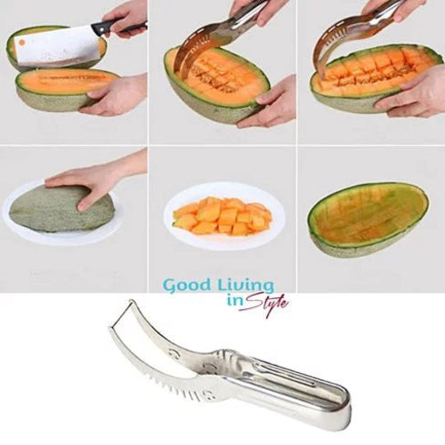 Melon Slicer Tool – Stainless Steel Watermelon Cutter with Grip Handle