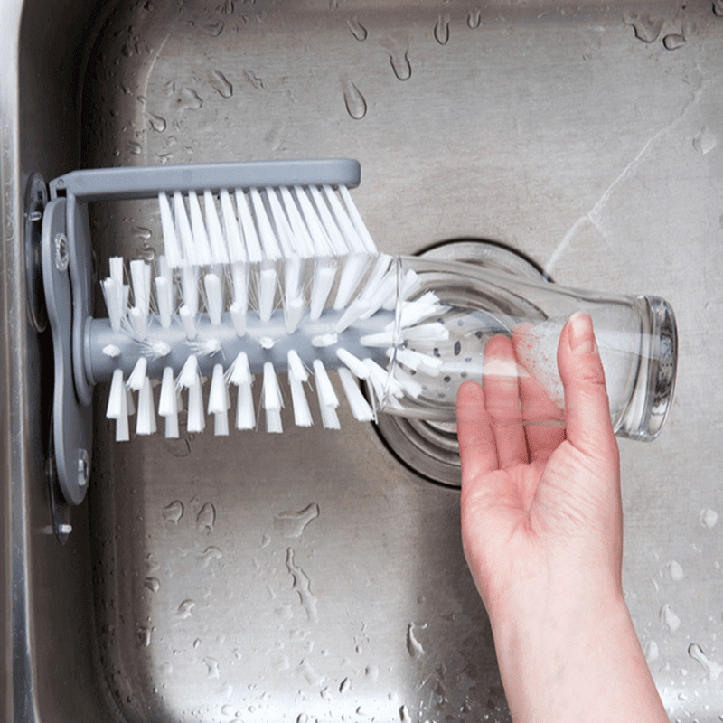 Cup & Glass Cleaner Brush with Suction Cup – Sink-Mounted Bottle & Glass Washer