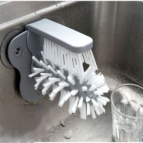 Cup & Glass Cleaner Brush with Suction Cup – Sink-Mounted Bottle & Glass Washer